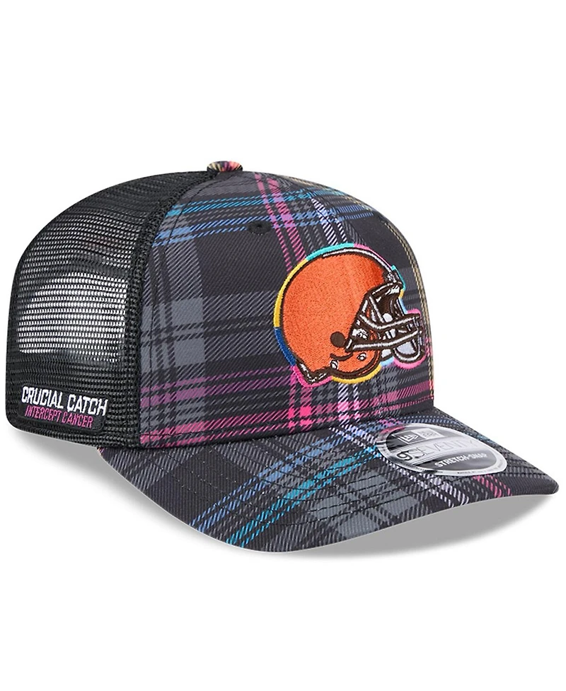 New Era Men's Black Cleveland Browns 2024 Nfl Crucial Catch Plaid 9SEVENTY Trucker Snapback Hat