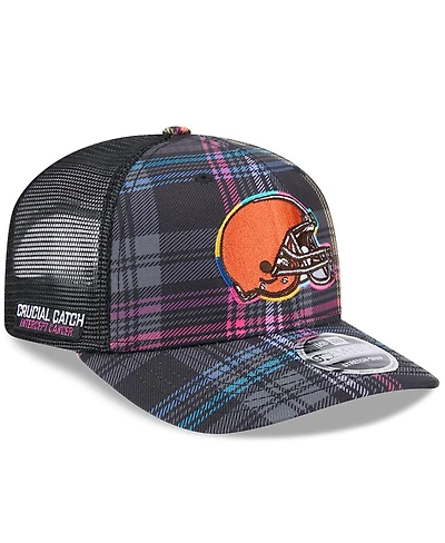 New Era Men's Black Cleveland Browns 2024 Nfl Crucial Catch Plaid 9SEVENTY Trucker Snapback Hat