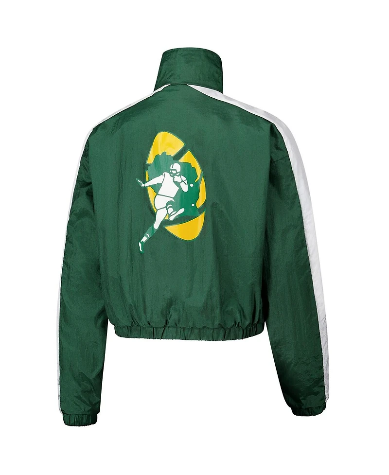 Mitchell & Ness Women's Green Bay Packers Nylon Cropped Full-Zip Jacket