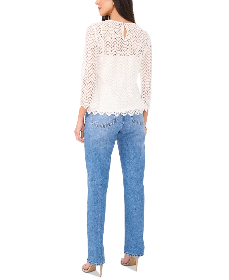 Vince Camuto Women's Lace Crewneck 3/4-Sleeve Top