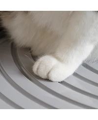 Iris Usa Large Stylish Round Top Entry Cat Litter Box with Scoop, Curved Kitty Litter Pan with Litter Particle Catching, Navy/White