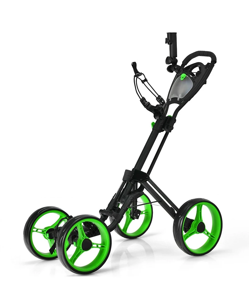 Gymax 4 Wheels Folding Golf Push Cart W/ Adjustable Handle Foot Brake
