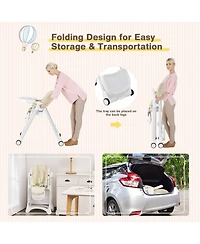 Gouun Baby Convertible Folding Adjustable High Chair with Wheel Tray Storage Basket