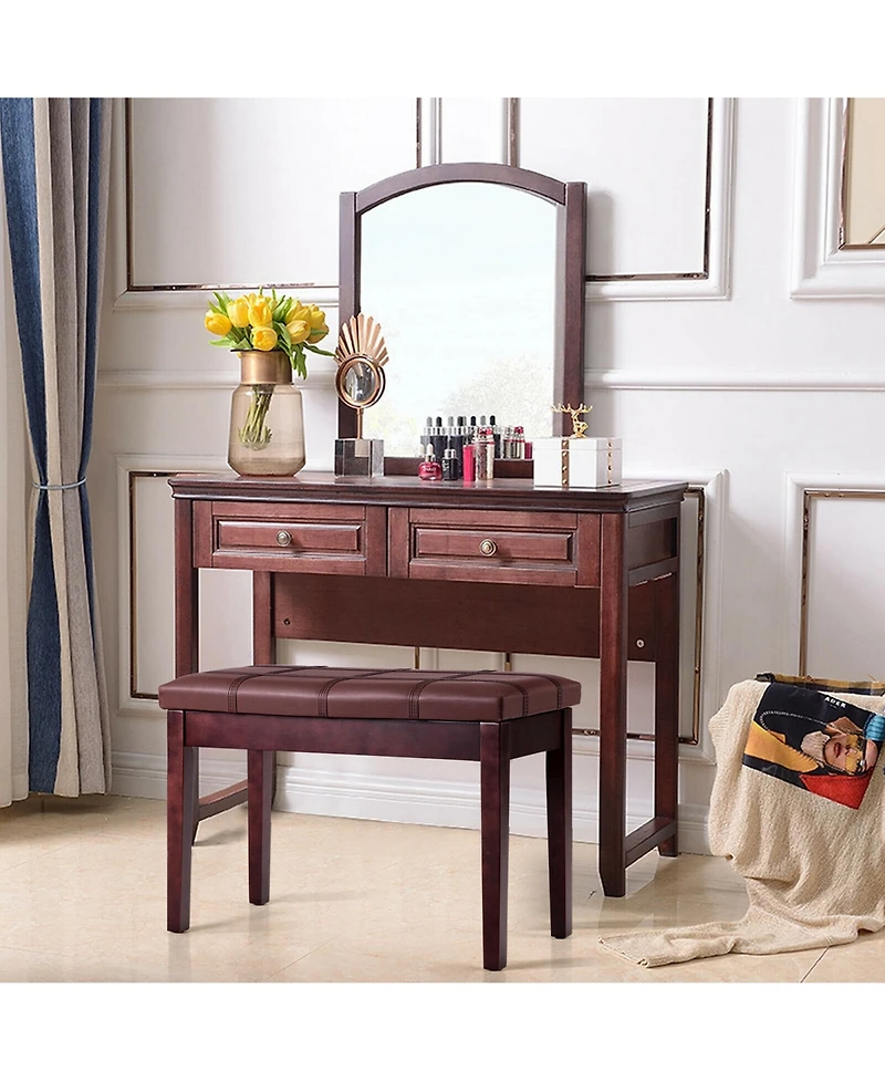 Gymax Pu Leather Piano Keyboard Bench Padded Cushion Double Seat Storage