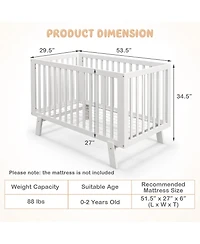 Gymax Wooden Baby Crib 3-Height Adjustable Wood Mini Crib Non-Toxic Finish