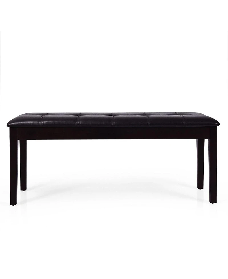 Gymax Upholstered Pu Dining Room Bench Solid Wood Button Tufted Dining Room Bench