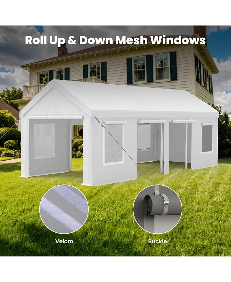 gaomon Carport Heavy Duty, 13x25ft Portable Carport with Reinforced Steel Poles, Upgraded Portable Garage with Doors & Window, Uv Resistant All-Season