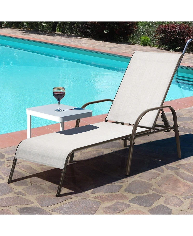 Gouun 2 Pcs Outdoor Patio Lounge Chair Chaise Fabric with Adjustable Reclining Armrest