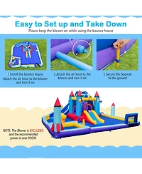 Costway Rocket Theme Inflatable Water Slide Park with 2 Slides Splash Pool & 1100W Blower