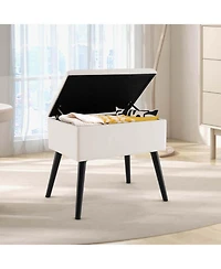 Velvet Vanity Stool Ottoman with Storage Solid Wood Legs Flip-Up Top for Entryway