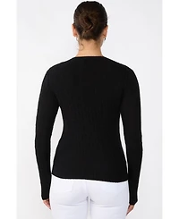Jennie Liu Women's 100% Cashmere Cable-knit Long Sleeve Pullover Crew Neck Sweater