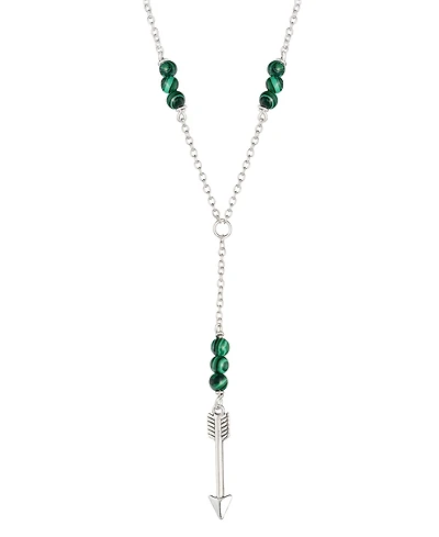 Malachite Lariat Necklace in Sterling Silver, 18"