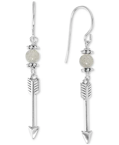 Stone Bead & Arrow Linear Drop Earrings Sterling Silver