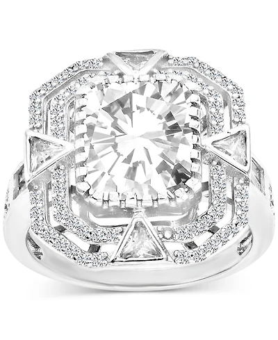 Cubic Zirconia Mixed Cut Double Halo Statement Ring Sterling Silver