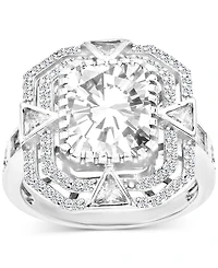 Cubic Zirconia Mixed Cut Double Halo Statement Ring Sterling Silver