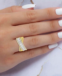 Simulated Emerald Nano & Cubic Zirconia Crossover Statement Ring 14k Gold-Plated Sterling Silver (Also available Blue Spinel and Zirconia)