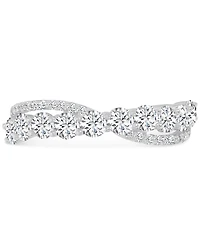 Blue & White Cubic Zirconia Crossover Statement Ring in Sterling Silver