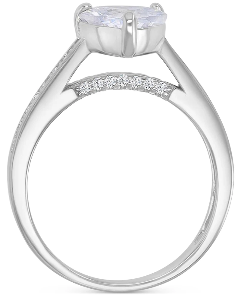 Cubic Zirconia Heart & Round Promise or Engagement Ring Sterling Silver