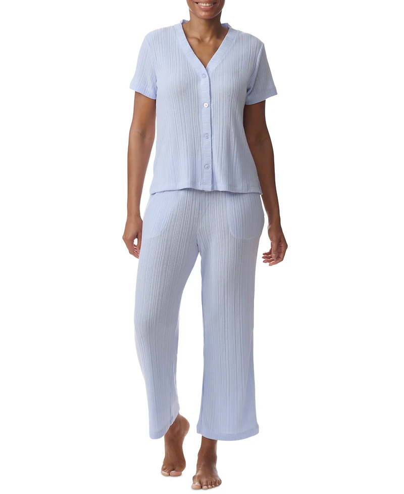 Tommy Hilfiger Women's 2-Pc. Th Cardigan Top & Cropped Pants Pajama Set