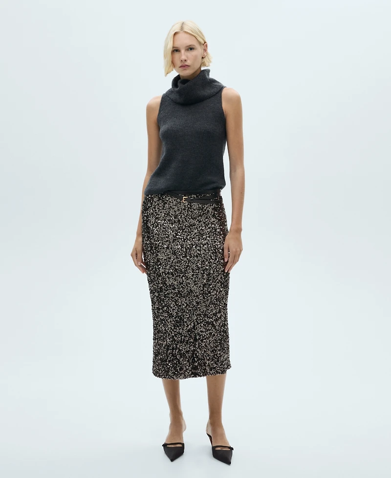Mango Women's Sequin Midi Skirt