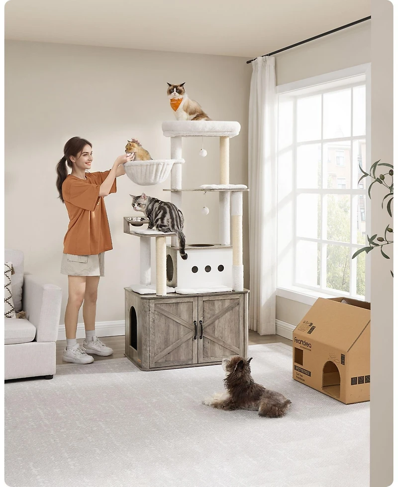 Slickblue 66.9-Inch Cat Tree Cat Tower with Litter Box Enclosure for Play and Privacy