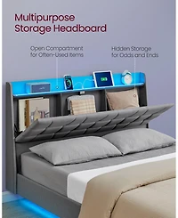 Slickblue Queen Size Floating Bed Frame with Led Lights and Built-In Charging Station for Modern Convenience