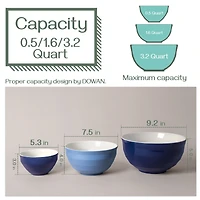 Ceramic Mixing Size 5.3/7.5"/9.2 Large Serving Bowl Set, Sturdy & No Scratch, 3-Pieces Set