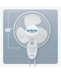 Hurricane Supreme 18 Inch 90 Degree Oscillating 3 Speed Wall Mounted Fan, White