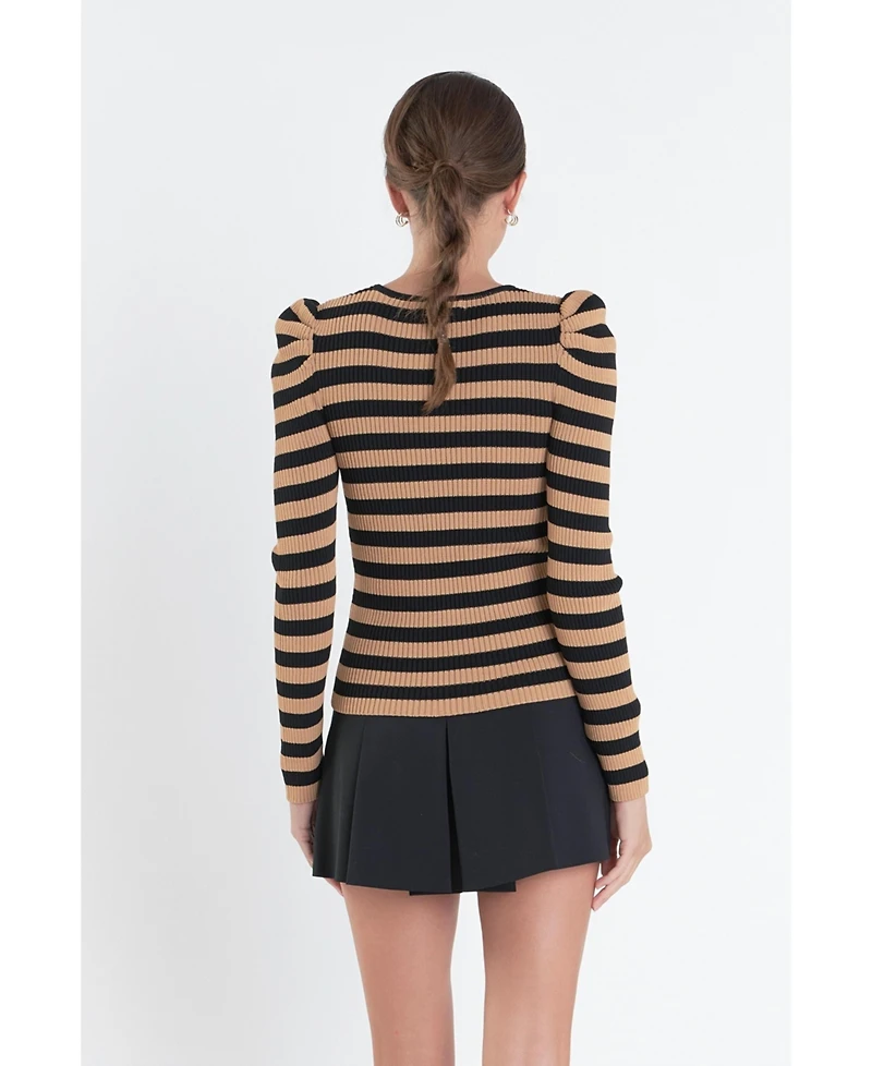 English Factory Women's Stripe Bow Knit Top