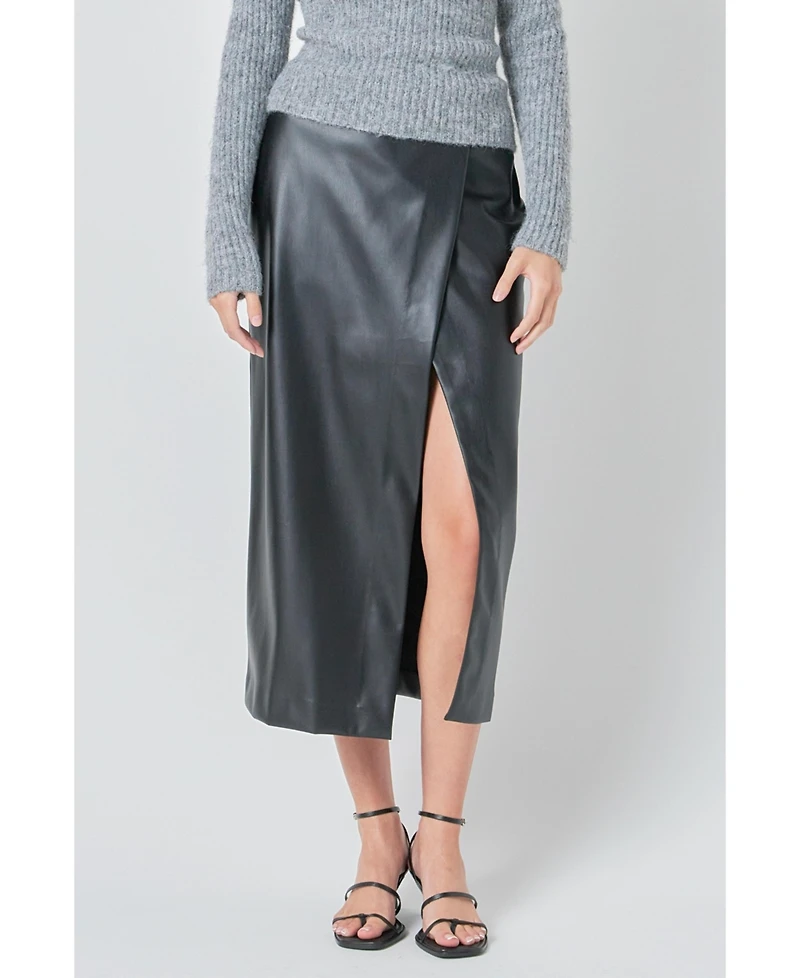 endless rose Women's Leather Midi Skirt