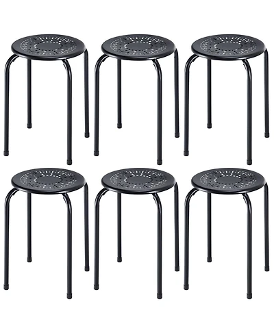 Gouun Set of 6 Stackable Multifunctional Daisy Design Backless Round Metal Stool Set