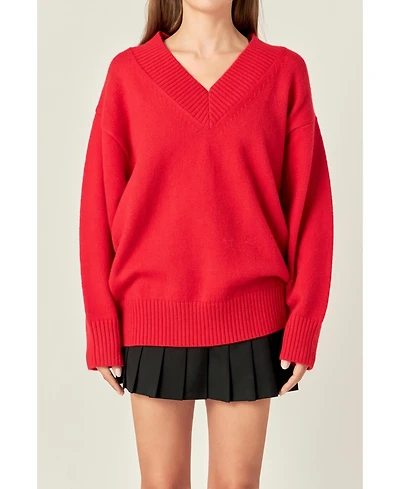 English Factory Women's V Neckline Oversized Sweater