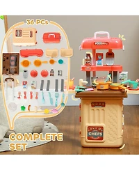 Qaba 3 in 1 Play Kitchen Set, Foldable Pretend Play Toys for 3-6 Years Old