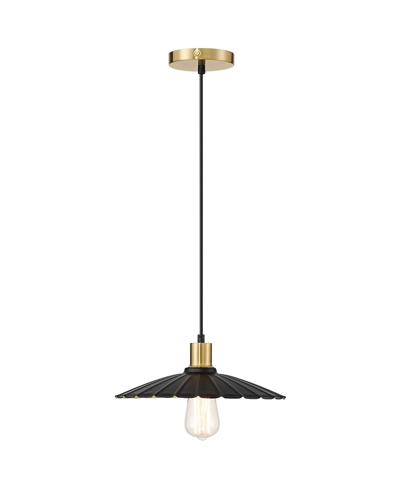 Possini Euro Design Piaza 12 1/4" Mid Century Modern Pendant Ceiling Light Fixture Dining Room Over Table Black Gold Finish