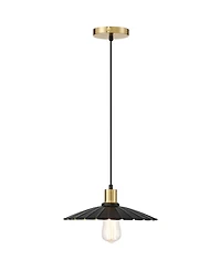 Possini Euro Design Piaza 12 1/4" Mid Century Modern Pendant Ceiling Light Fixture Dining Room Over Table Black Gold Finish