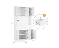 gaomon 71" Tall Kitchen Pantry Cabinet, Kitchen Hutch Storage Cabinet with Led Lights and Power Outlets, Food Pantry Cabinet with Microwave Stand, Adj