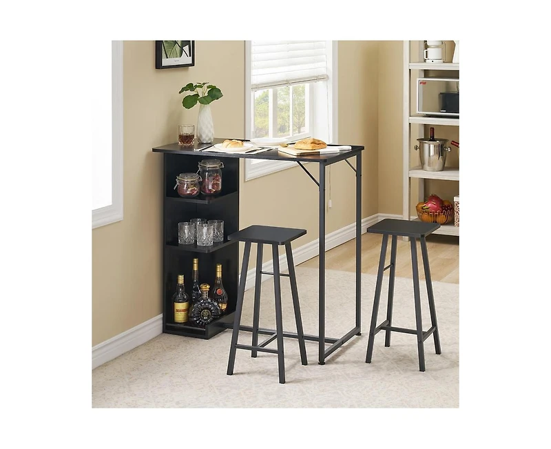 gaomon Small Bar Table and Chairs Set for 2, 3-Piece Bar Table Set with 3 Tier Storage Shelves, Space Saving Table for Small Apartment, Living Room,Ki