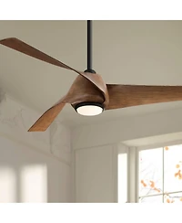 53" Grand Breeze Farmhouse Rustic Coastal Indoor Ceiling Fan 3 Blade Cct Led Remote Control Black Finish Koa Finish Blades Bedroom Living Room Ki
