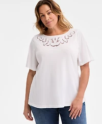 Style & Co Plus Size Eyelet-Yoke T-Shirt, Exclusively at Macy's