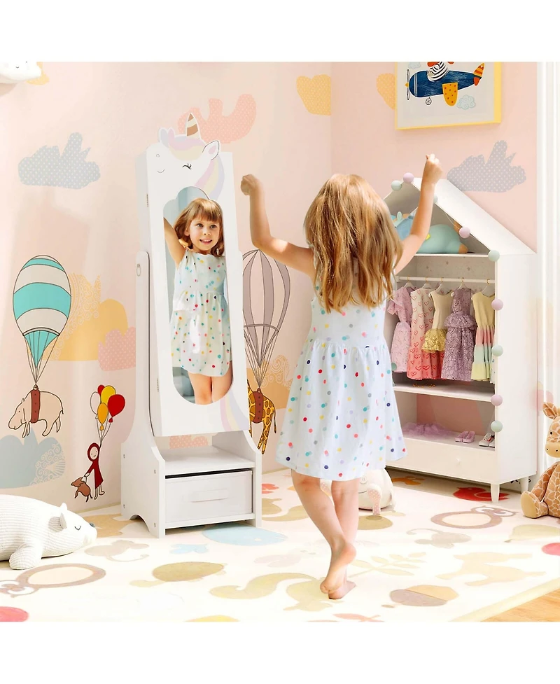 Costway Kids Vanity Set Princess Makeup Dressing Table & Chair Set with Jewelry Armoire