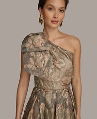 Donna Karan New York Women's Metallic Jacquard One-shoulder Bow Floral Ball Gown