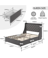 Queen Bed Frame with 4 Storage Drawers
