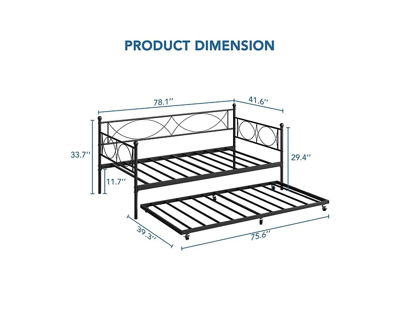 gaomon Twin Daybed with Trundle, Day Bed with Trundle Bed Twin, Twin Size Mattress Foundation with Steel Slat Support for Kids Teens Adults Living Roo