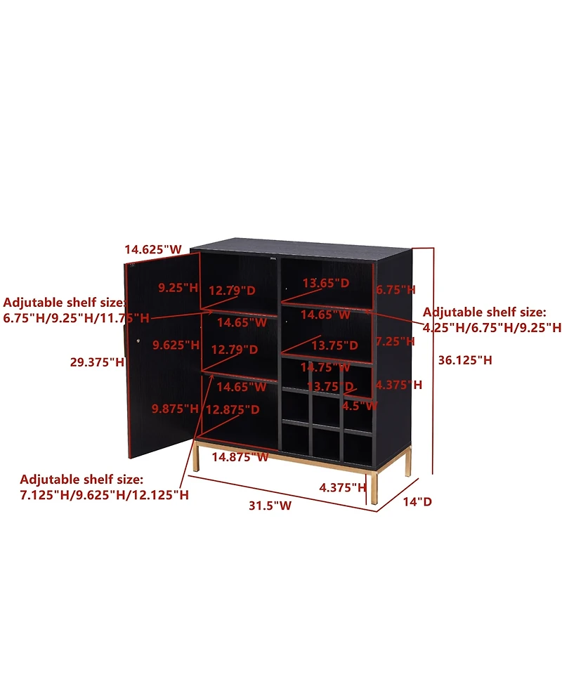 Kings Brand Furniture Grant Buffet Bar Liquor Cabinet with Wine Rack Storage and Glass Holder, Black