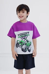 Monster Jam Toddler Boys Grave Digger Ottoman Ribbed T-Shirt and French Terry Shorts Outfit Set