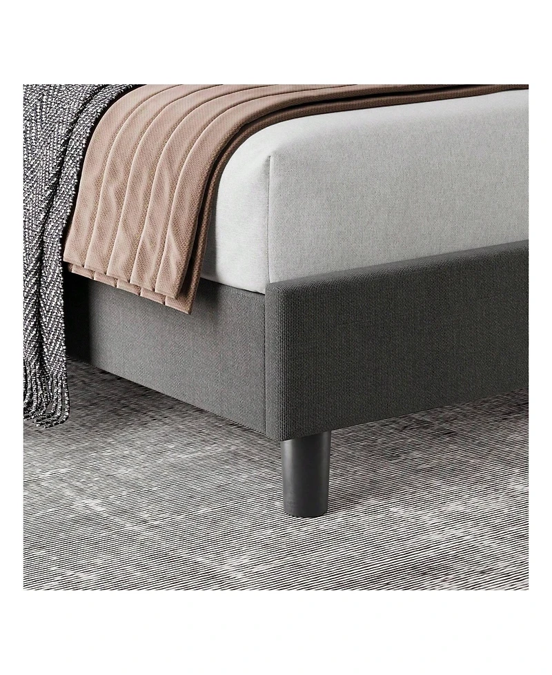 gaomon Bed Frame With Headboard,Linen Upholstered Platform Bed With Adjustable Diagonal Channel Tufted Headboard