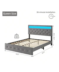 gaomon Full/Queen Size Bed Frame With Led Lights Headboard, Led Bed Frame With Fast-Charging Usb Port, Upholstered Platform Bed Frame