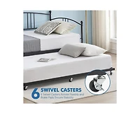 gaomon Twin Daybed with Trundle, Metal Twin Size Daybed with Pullout Trundle 6 Casters, Steel Slat Support Sofa Bed for Living Room, Bedroom, Guest Ro