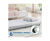 Twin Daybed with Trundle, Modern Pull Out Day Bed Frame with Vintage Headboard, Metal Daybed with Sturdy Slat Support, for Small Spaces, Kids Room, Li