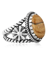 American West Jewelry Sterling Silver Picture Jasper Concha Flower Design Ring, Sizes 5 to 10
